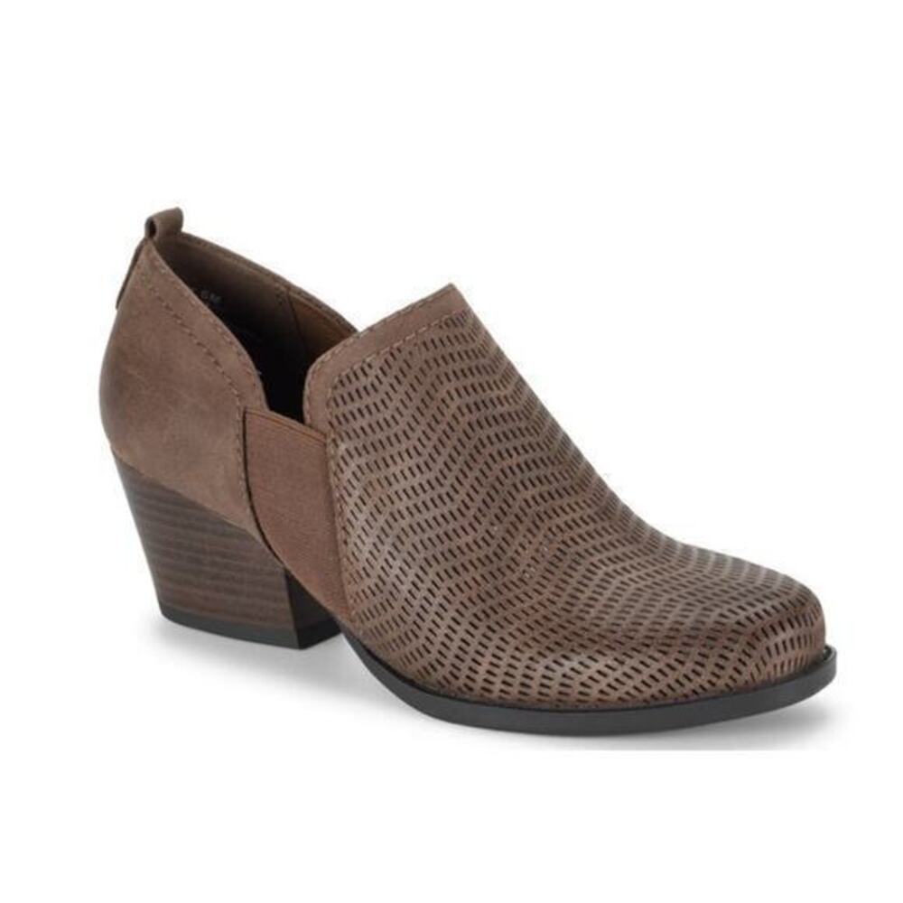 Baretraps Ridgely Block Heel Bootie brown faux leather side zip comfort size 8.5